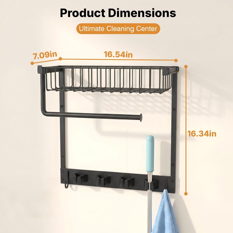 Broom Holder Wall Mount, Broom and Mop Organizer Wall Hanging