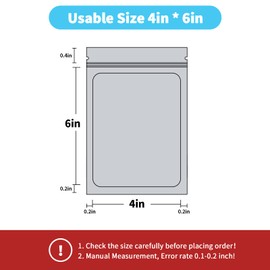 100 pack mylar bags holographic smell proof packaging bag for small bussiness resealable zipper sealable pouch bags sample, jewelry, lipgloss, food,soap,electronic supplies（4×6 inch,white）