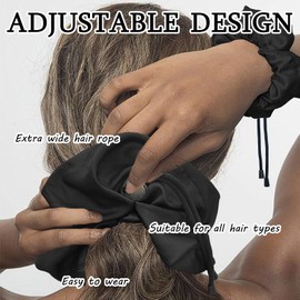 YANJNPN Adjustable Extra Large Satin Scrunchies, 8 inches Jumbo Hair Hoops for Thick Curly Styles, Oversized Silk Hair Bands, XXL Afro Puff Accessories, Gentle Hold Styling Loops