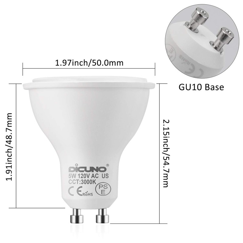 DiCUNO GU10 LED Bulbs 5W Warm White, 3000K, 500lm, 45