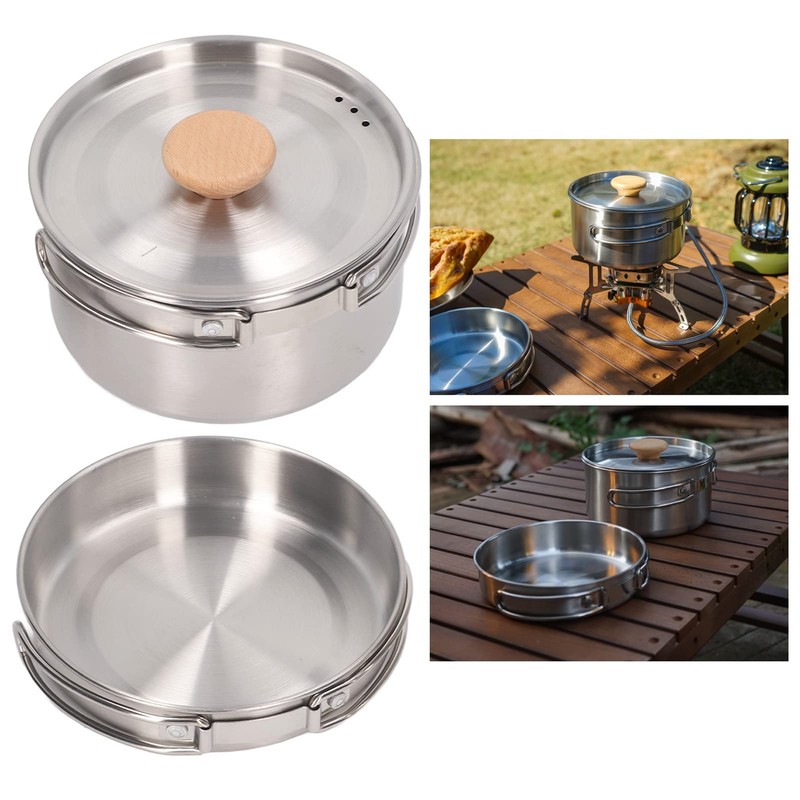 Cooking Pot and Pan Set, 304 Stainless Steel Portable Camping