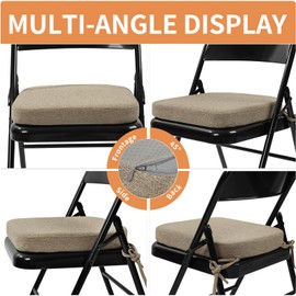 SINOSSO Memory Foam Chair Cushions for Folding Chairs 4 Pack, Thickened 2" Square Pads with Ties for Kitchen Chairs, Indoor Non-Slip Dining Chair Seat Cushions (Set of 4, Linen)