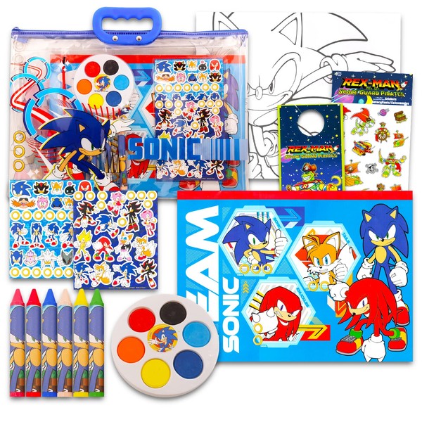 Sonic the Hedgehog Drawing and Painting Set for Boys - Sonic Gift Bundle with Coloring Book, Coloring Utensils, Watercolor Paints, Stickers, and More | Sonic Crafts for Kids