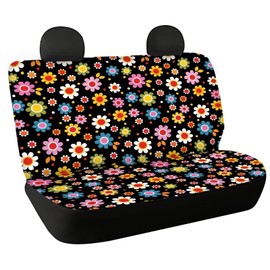 Binienty Non Slip Auto Bench Seat Covers Universal Fit Most Trucks SUV Van, 2 Pcs Set,Hippie Flower Dog Car Back Seat Covers,Black