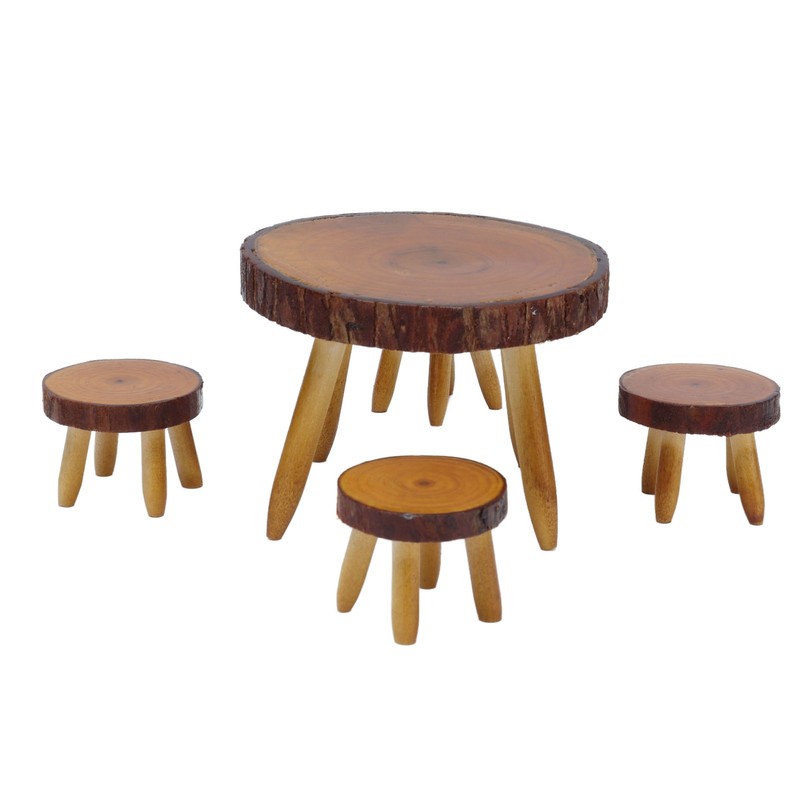 Dollhouse Wood Round Dining Table Chair Mini Miniature Dollhouse Furniture