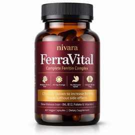 NIVARA FerraVital Ferritin Support for Women - Iron Supplement with Ferrous Glycinate, Vitamin C, B12, B6, Folate & Zinc, Supports Healthy Iron Levels & Daily Energy - 60 Capsules (1)