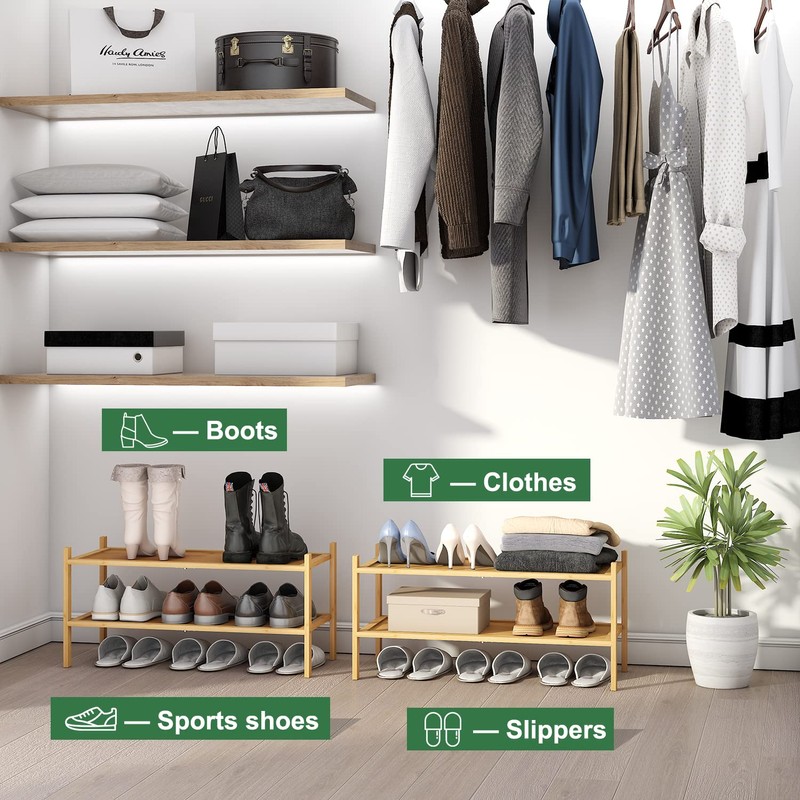kiplant Bamboo Shoe Rack, 2-Tier Shoe Rack for Entryway, Free