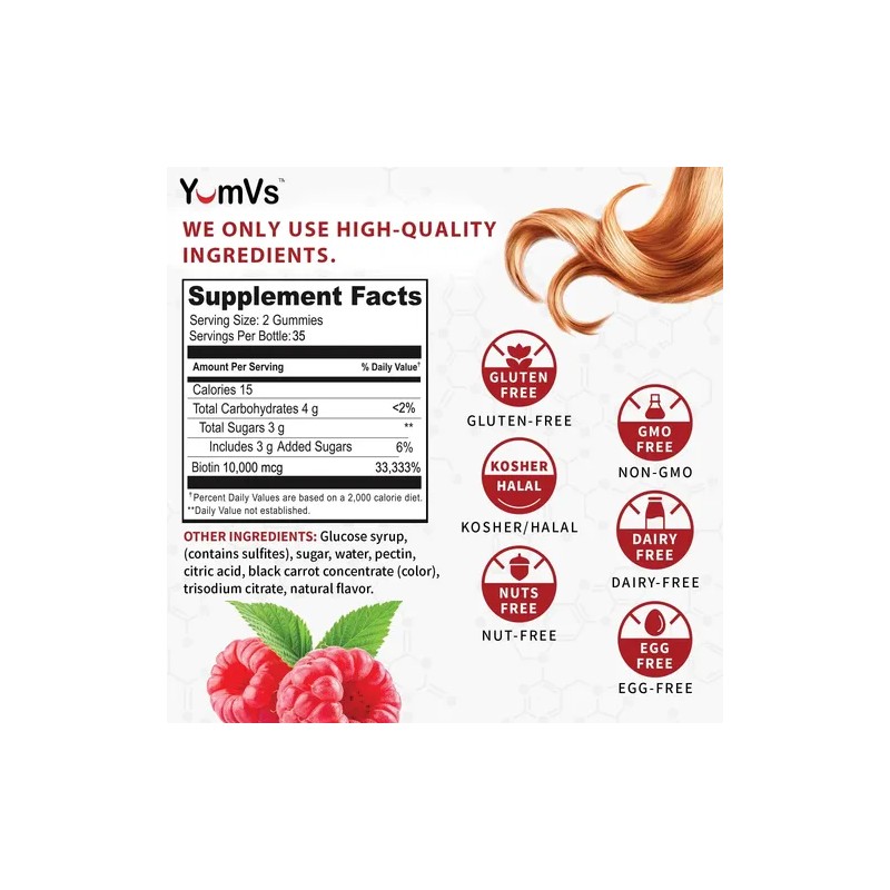 Yumvs Biotina Gummies 10000 Mcg Potencia Máxima 70 Unidades