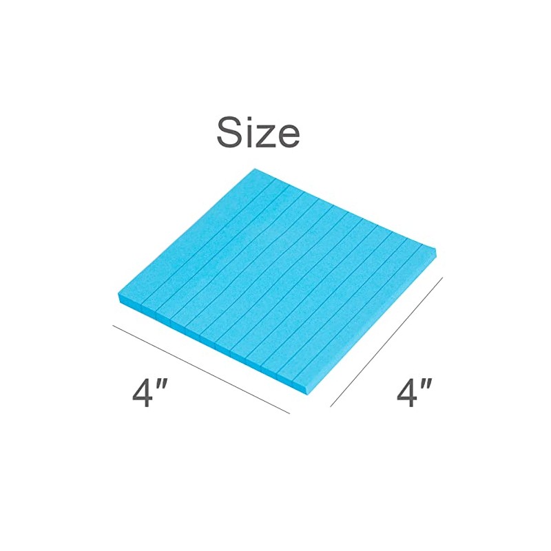 Vanpad Lined Sticky Notes 4x4 Inches, Bright Blue Ruled Self-Stick