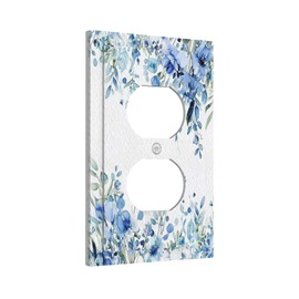 Tewujay Outlet Covers Watercolor Blue Flower Plant 1 Gang Duplex Light Switch Cover Plate Decorative Wall Plates Electrical Switchplate Receptacle Cover for Bathroom Bedroom Decor