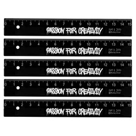KUM AZ3820216 - Ruler 15 cm, Passion for Creativity, 5 Rulers, Black, Made of Durable Plastic