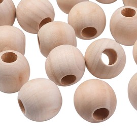 Craftdady 20pcs 24mm Large Hole Unfinished Natural Wood Beads Round Loose Wooden Spacers Beads Crafts Round Ball Wooden Beads for Necklace Bracelet Craft Making Hole:9mm