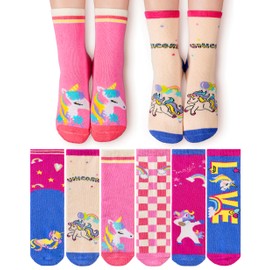 Girls Socks Unicorn Gifts Kids Crew Funny Cotton Cute Animal Novelty Cartoon Pattern Fashion Crazy Socks 6 Pairs (6 Pairs Unicorn F, 6-8 Years)
