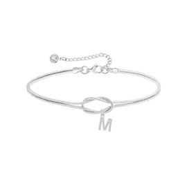 JEMARA Silver Bracelets for Women 925 Sterling Silver Bracelet A-Z Letter Initial Bracelet Silver Knot Charm Initial Bracelet Adjustable Silver Infinity Bracelets for Women Bracelet Argent Femme