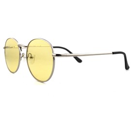 SOPHILY Full Reader Sunglasses Women Men, Mens Womens Reading Sun Glasses Metal Round Clear Pink Yellow Lens NON BIFOCAL Silver Frame Night Yellow Lenses, 3.50