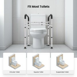 Careboda Toilet Safety Rails, Toilet Frame for Seniors, Elderly & Disabled, Toilet Rails Adjustable, Foldable Toilet Handles, Non-Slip Foot Mats, Easy to Store, Fit Any Toilets, 300lbs Capacity