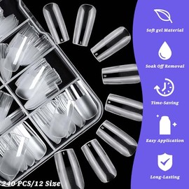 240pc Medium Gel Nail Tips Square Fake Nails Clear Press ons Nail, Medium Square Nails Tips Acrylic Nails Extension Soft Gel Nails Tip Full Cover False Nail Clear Artficial Fingernail