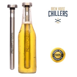 Brew House Chillers - Dad’s Edition - “Worlds Coolest Dad” Engraved on 2 Stainless Steel Beer Chiller Sticks - Boxed Gift Set for Men