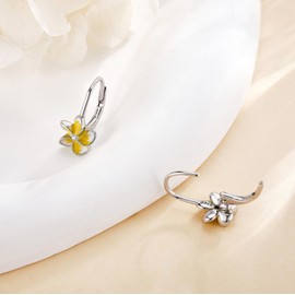 Frangipani Flower Earrings Sterling Silver Plumeria Flower Leverback Earrings Flower Jewellery for Women, Sterling Silver, No Gemstone