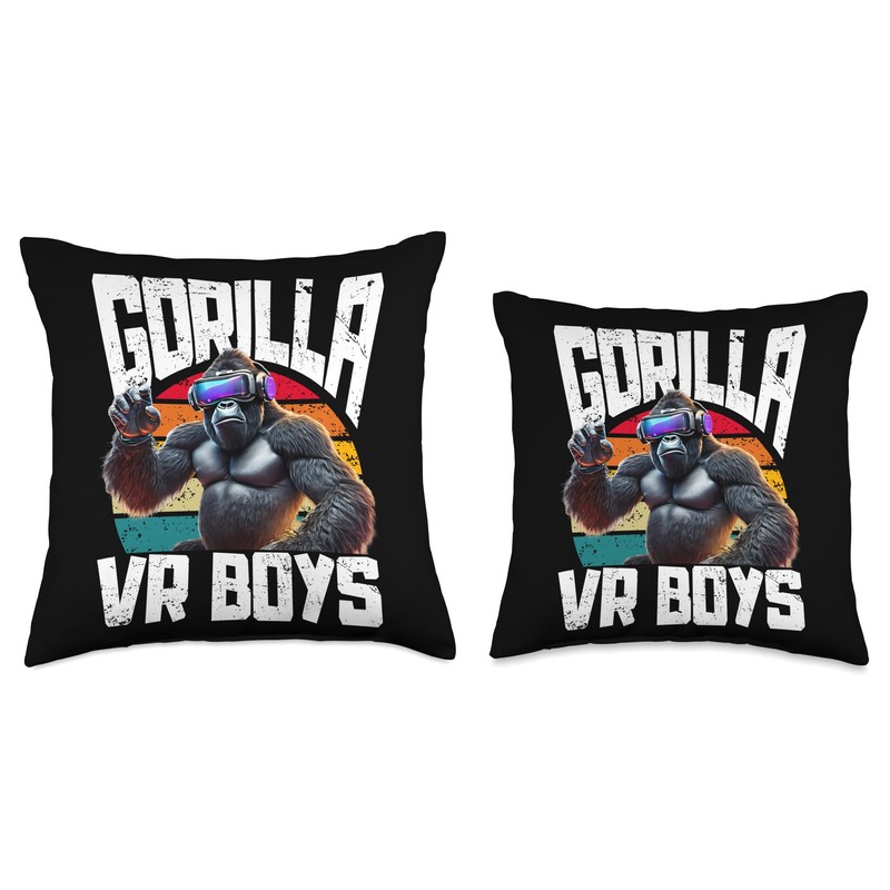 Gamer Gorilla VR Boys Monke Game Sunset Throw Pillow