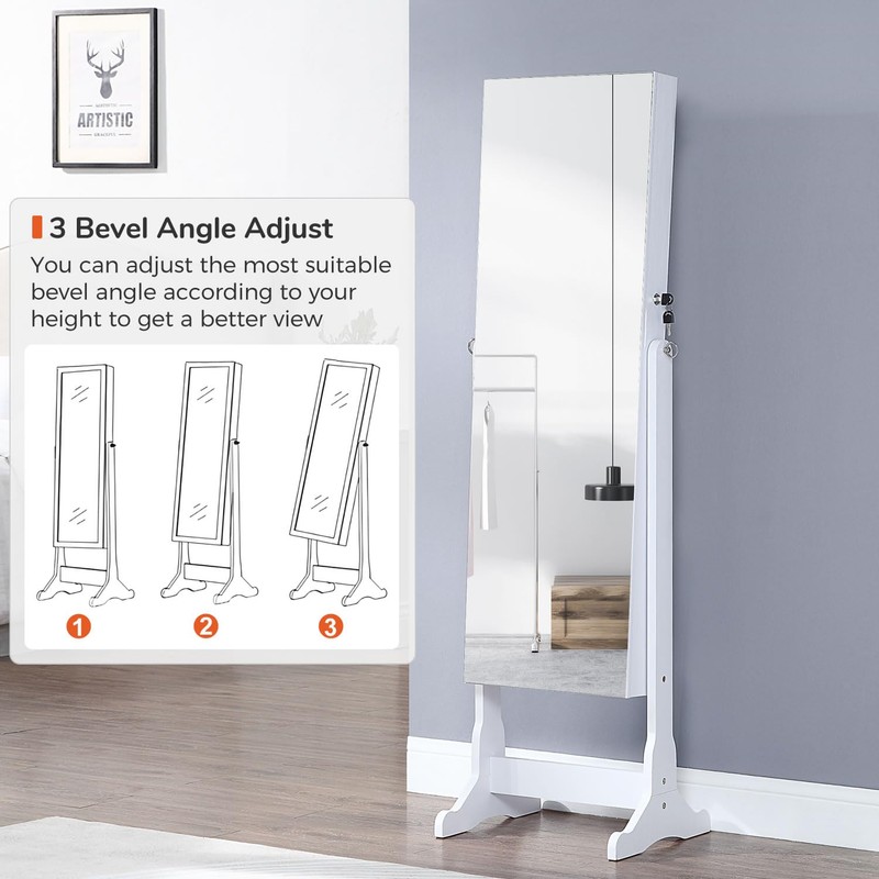 GISSAR Jewelry Organizer Full Length Mirror Jewelry Cabinet Standing/Wall/Hanging Door