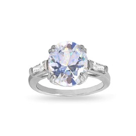 Sterling Silver Oval Solitaire Cubic Zirconia Statement Bridal Engagement Ring, Size 7