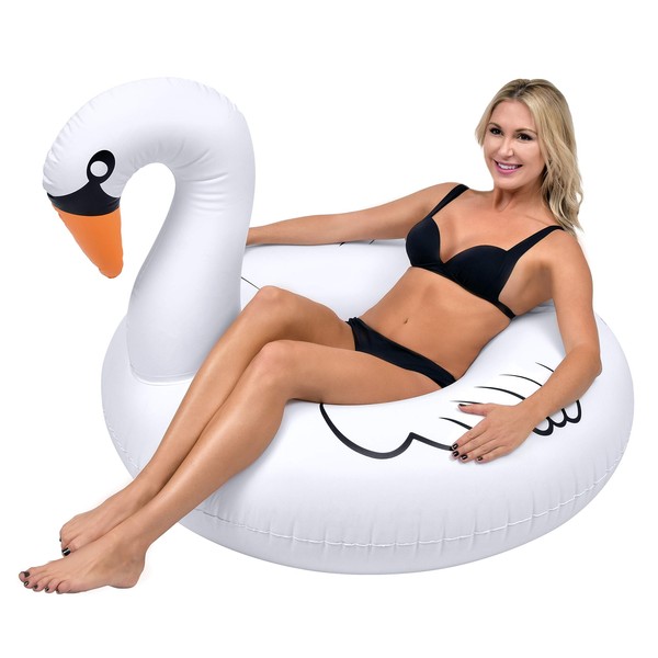 GoFloats Swan Party Tube Inflatable Raft, Float In Style (for Adults and Kids)