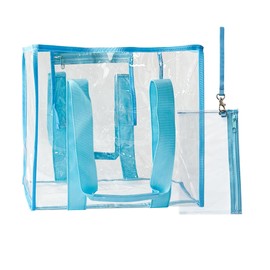 TotePrint Durchsichtige PVC-Strandtasche mit Handyfach 35x30x17.5cm Wasserdichte Transparente Beachbag für Sicherer Strandurlaub (1 Stück) (Blau + Handtasche)