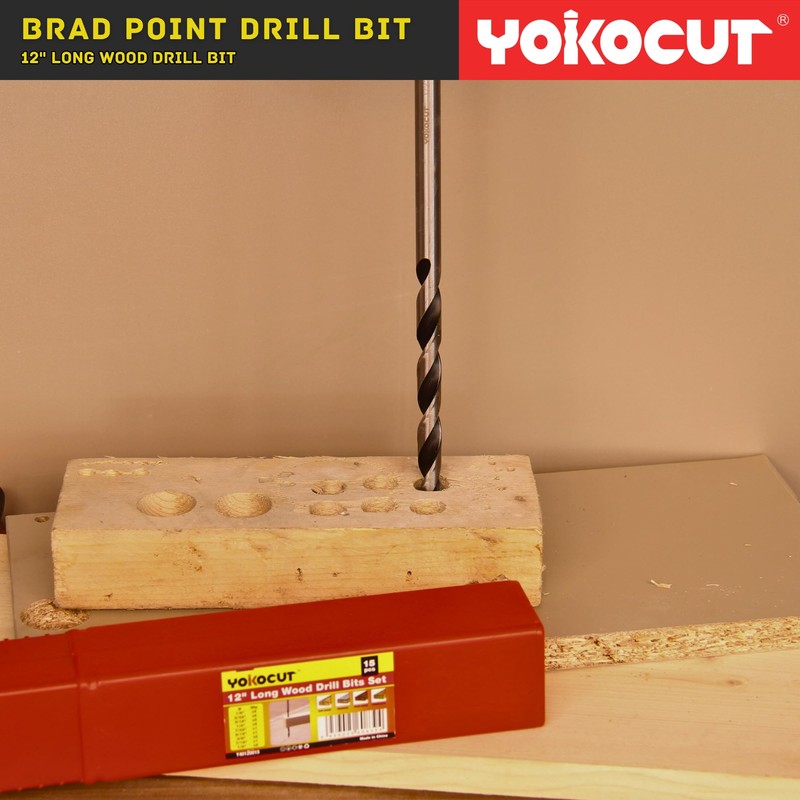 Brad Point Drill Bits Set, 15pcs 12 Inch Long Wood