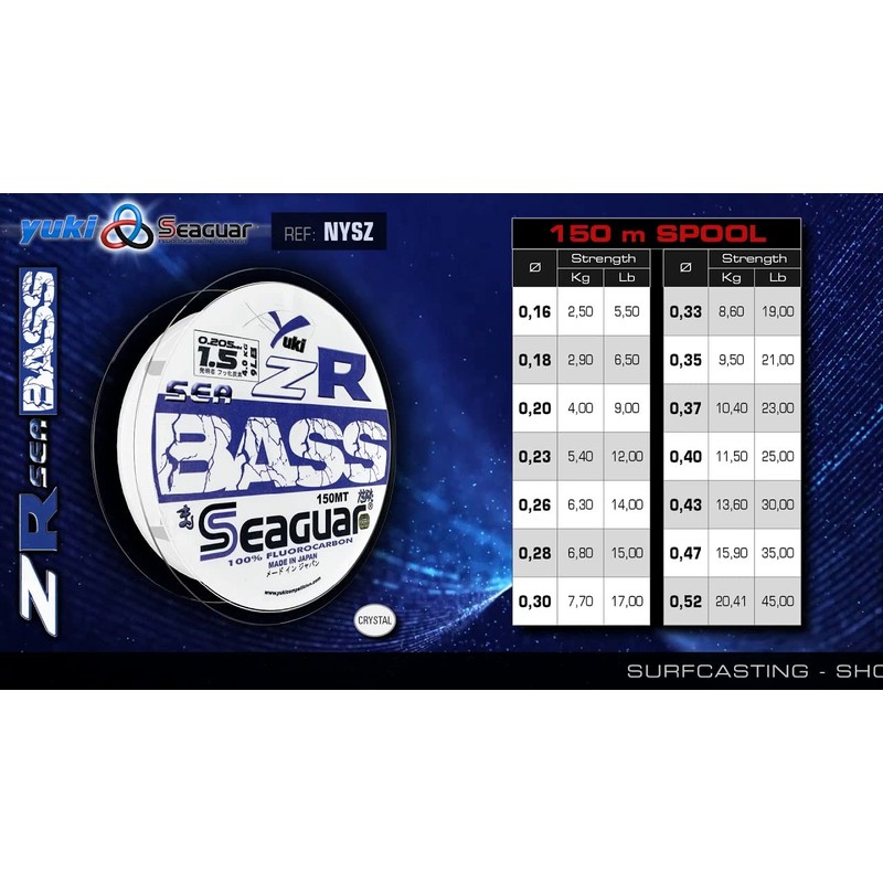 SEAGUAR YUKI ZR SeaBass Fluorocarbon Fishing Line 100% Invisible 150m,