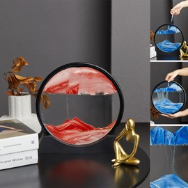 BGFJYUK Moving Sand Art Picture in Motion, Round Glass 3D Deep Sea Sandscapes with Display Flowing Sand Frame for Relaxing Desktop Home Office Work Décor for Kids Adults (Red,7inch)