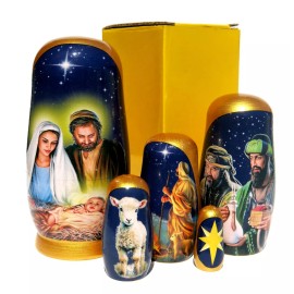 Kalea Boutique Nativity 5 PC Russian Style Nesting Dolls, Stacking Toy Jesus Nativity Egg Set