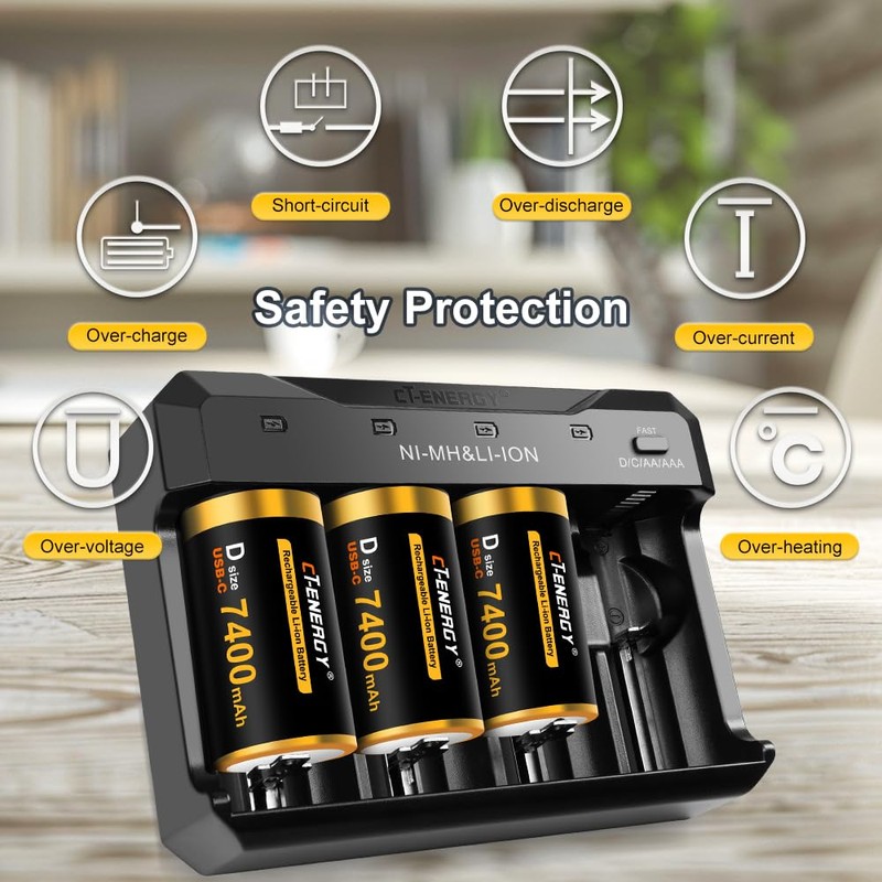 CT-ENERGY Rechargeable D Batteries 1.5V Lithium D Cell 9000mWh High