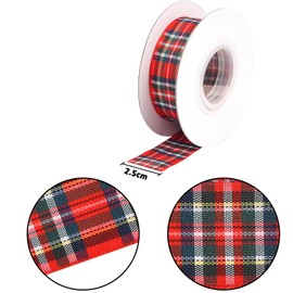 MFUOE 2 Rolls Christmas Edge Tartan Ribbons Gingham Ribbon Xmas Fabric Ribbon for DIY Crafts Present Wrapping Hair Bows Christmas Decoration