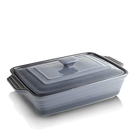 KOOV Ceramic Casserole Dish with Lid, Covered Rectangular Casserole Dish Set, Lasagna Pans with Lid for Cooking, Baking dish With Lid for Dinner, Kitchen, 9 x 13 Inches, Reactive Glaze (Gradient Grey)