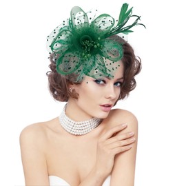 GHGMAO Fascinators Hats for Women Tea Party Hat Kentucky Derby Fascinators Headband Mesh Flower Feathers Hair Clip for Wedding Cocktail (Emerald Green)