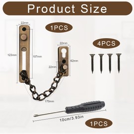 Door Chain No Drilling, Stainless Steel Door Chain, Abus Door Chain, Front Door, (1 Anti-Theft Chain, 4 Screws, 1 Screwdriver), 6 Pieces in Total, for Home, Hotel, Interior Doors and Windows (Bronze)