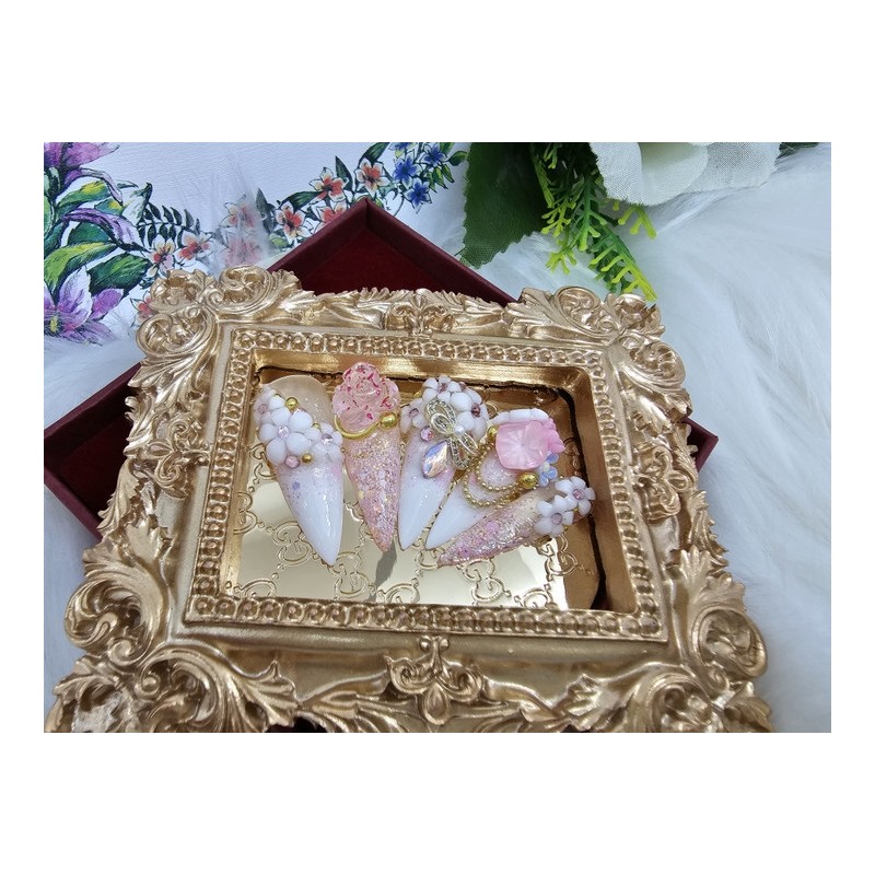 Cherry Blossom Handmade Nail Tips - Short Oval / 체리블라썸