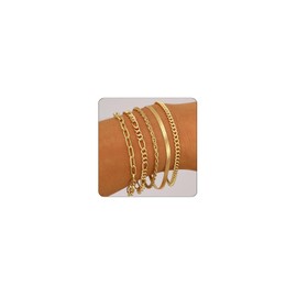 NORLSO Gold Layered Bracelets Sets for Women Men Silver Stackable Beaded Bracelet Cuban Link Chain Cuff Bracelet Birthday Jewelry Gifts for Women Mens Teen (Gold)