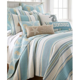 Levtex home - Kailua Quilt Set - King Quilt + Two King Pillow Shams - Stripe - Blue Teal Taupe Cream - Quilt (106x92in.) and Pillow Shams (36x20in.) - Reversible - Cotton Fabric