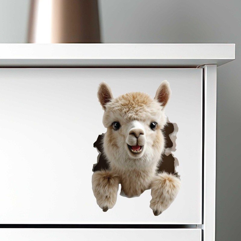 Llama Hole Decal – 3D Fluffy Alpaca Vinyl Sticker –