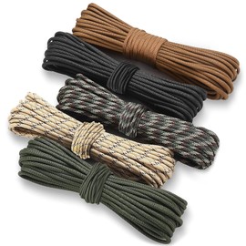 HOVIBU 50 m Paracord 4 mm, Pack of 5 Paracord Cords Rope, 7 Core Strands, 100% Nylon Cord Holds up to 250 kg, for Camping, Survival, Outdoor, Dog Lead, Collar Bracelet