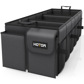 HOTOR Trunk Organizer for Car - Large-Capacity Car Organizer, Foldable Trunk organizer for SUVs & Sedans, Sturdy Car Organization for Car Accessories, Tools, Sundries, Black, 3 Compartments