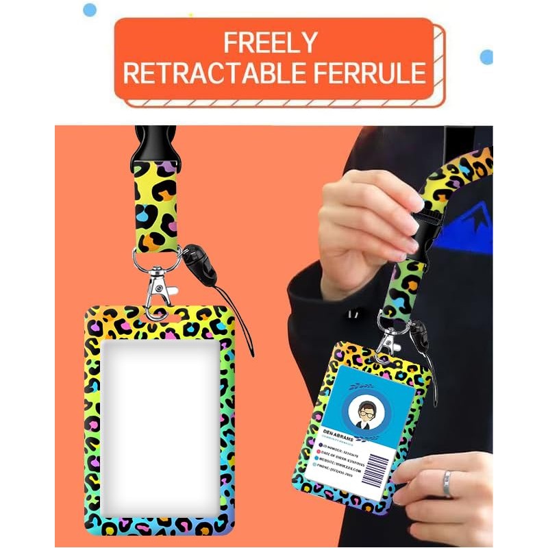 ID Badge Holder with Retractable Lanyard and Keychain, Badge Reel