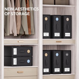 TRZZ Sheet Organizers and Storage, 4-Pack, Queen/King Size (Black), Foldable Sheet Set Organizer, Fabric Storage Bins for Bed Sheets, 15" L×13" W×5" H