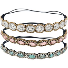 Gmlawsc Fashion Rhinestone Beaded Hairbands for Women – 3-Piece Handmade Crystal Elastic Headbands, Stylish Accessories for Most Head Sizes ﻿