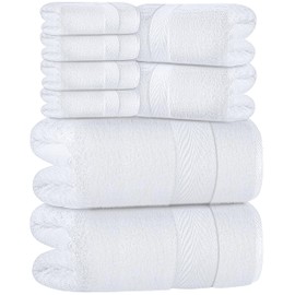 Oakias Premium Towel Set 600 GSM 8 Piece White - 100% Ring Spun Cotton Highly Absorbent Towels Set - Super Soft Bathroom Towel Set - Hotel Quality Double Stitched Hem - Ideal for Hotels, Spa, Gyms