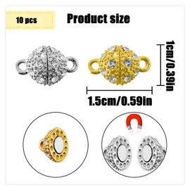HAIKING Rhinestone Magnetic Clasps, 10 PCS Golden & Silver Jewelry Magnetic Buckle for Bracelet, Necklace (10 mm)