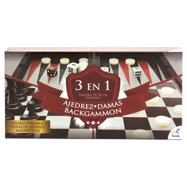 Novelty, Set de Juegos 3 en 1, Juego de Mesa, Máxima Calidad, Juegos Clásicos y Tradicionales, Backgammon, Damas y Ajedrez