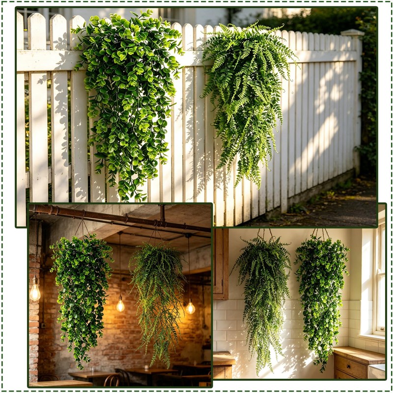 Fake Trailing Plant 2 Pack, Hanging Plant Eucalyptus & Persian